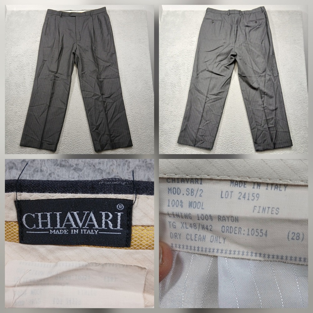 Chiavari Made in Italy‎ Dress Pants Men's 48W Gray Pinstripe 100% Wool